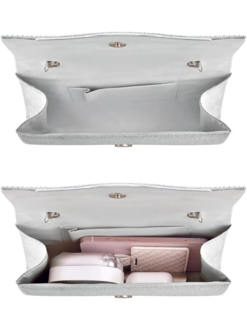 Women's Silver Suede Envelope Clutch Purse Formal Evening Wedding Party Bag